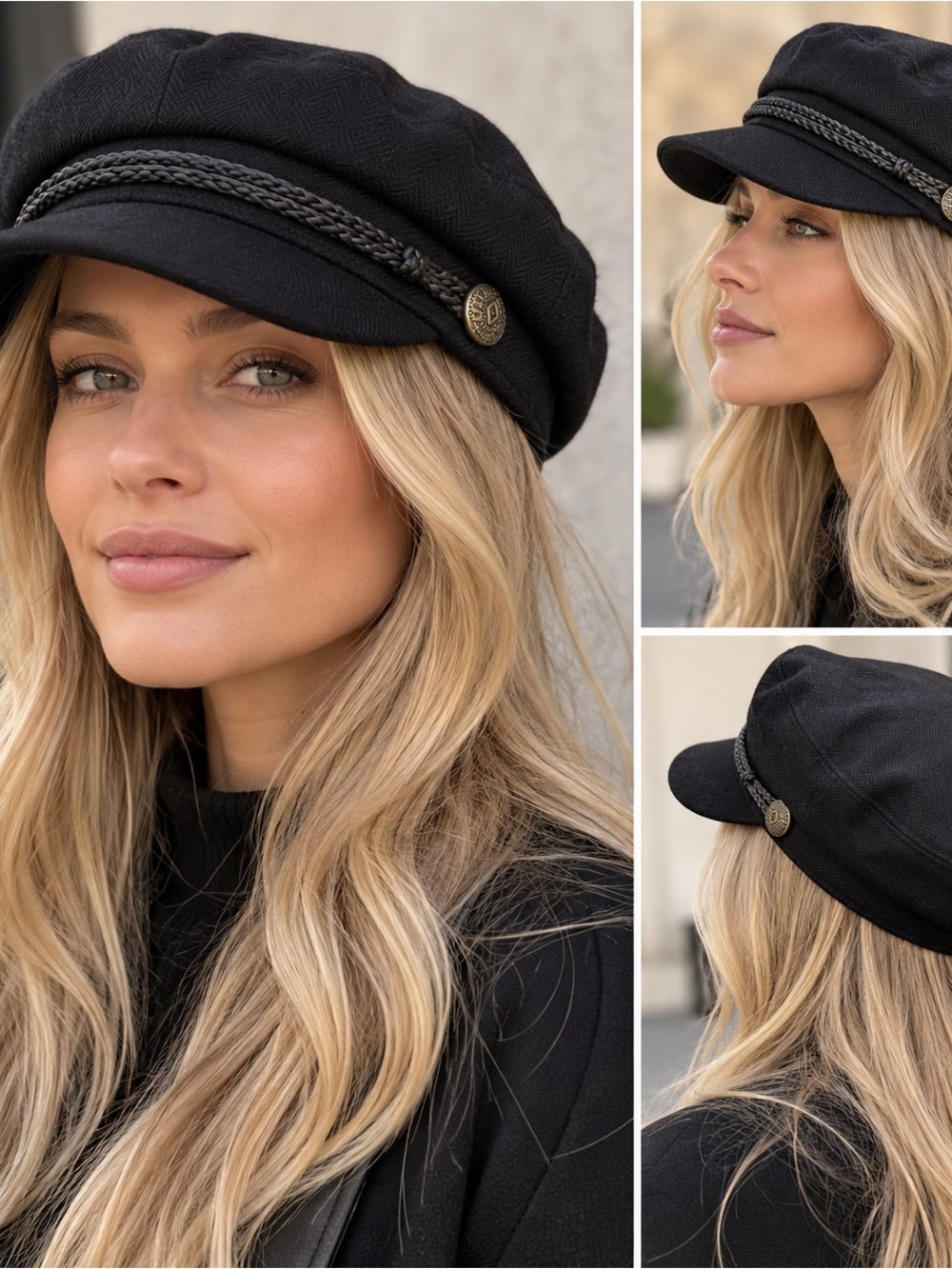 Brixton Black Herringbone Cadet Cap with Blue Lining